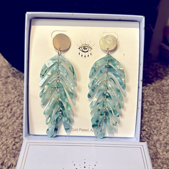 New Green Leaf Eye Candy chandelier earrings  gold circle fashion jewelry boho - Picture 2 of 3